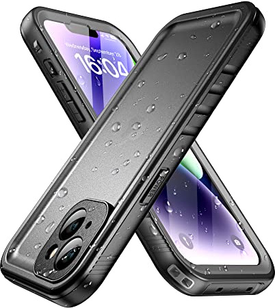 SPORTLINK Waterproof Case - Shockproof Heavy Duty Front Back Cover Built in Screen/Camera Protector 360 Full Body Protective IP68 Dustproof Military Bumper for iPhone 14 (6.1), Black
