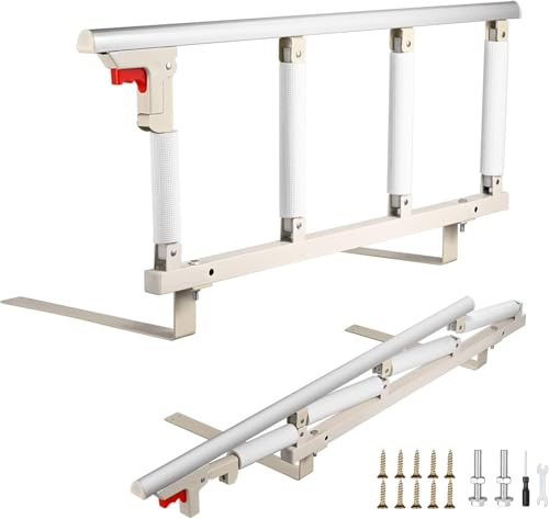 Hlieeosfcn Barandilla Plegable Lateral para Cama Adulto, Dispositivos Asistencia Médica Discapacitados,Barra Seguridad, Anticaída Cama Hospital Cabecera Barandillas de Aluminio