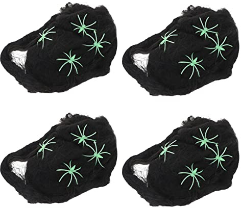 Halloween Spinnennetz 1 Satz Polyester Gruselige Deko für Halloween Feier | Realistisches Design, Schwarz, Dehnbar für Feiern und Bühnen, 1 Satz für Partydekorationen