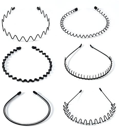 ChouchouClip 6 Pièces Bandeaux en Métal, Multi-Style Bandeaux Ondulés Élastique, Antidérapant Sport Cheveux Hoop Band, Bandeau Metal Homme, Metal Serre-tête pour Femme, Unisexe Serre Tete Accessoires