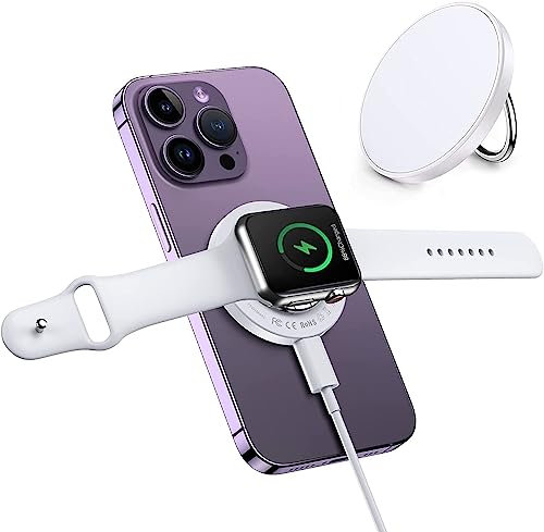 Mag-Safe Reise Ladegerät, 3 in 1 Wireless Charger Kompatibel mit iPhone 16 15 14 13 12 Serie, iWatch, AirPods 3/2/Pro, Magnetische Ringhalterung Induktive Kabellose Ladestation mit Abnehmbar Kabel