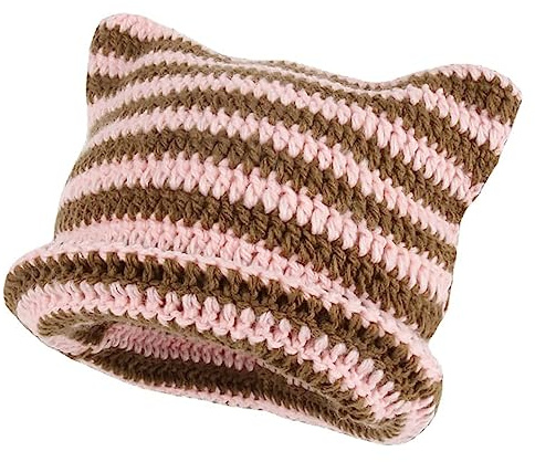 XehCaol Y2k Cat Beanie,Lustige Mütze Mit Ohren Katzenohren Strickmützen Knitted Hat Cat Ears Teufel hörner Mädchen Y2k Grunge Accessoires