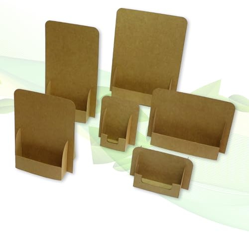 thefoldstands 2 x 6 faltbare FLYERSTÄNDER nature-eco Design MIx Set je 2 x für Flyer Postkarten A5+ Din lang vertikal, A6+ Visitenkarten je vertikal+horizontal, für kurz-bis mittelfristigen Einsatz