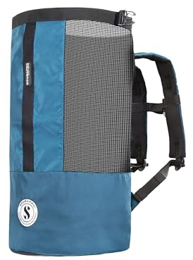 SCUBAPRO Sport 65 Netz-Tauchtasche mit Roll-Top-Verschluss und seitlichem Reißverschluss für Schnorchel- und Tauchausrüstung, Denim-Blauer Stoff