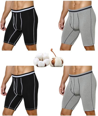 Casey Kevin Boxer Largos para Hombre de Algodón – Pack de 4 Calzoncillos Hombre Boxer, Cintura 7,5 cm, Apertura Funcional 40-45 cm, Tallas M-3XL