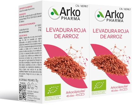 Arkopharma Arkocápsulas Levadura Roja de Arroz, 90 Cápsulas Pack x2, Salud de Corazón, 100% Vegetal, Controlar Niveles de Colesterol, Complemento Alimenticio