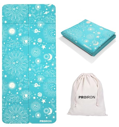 PROIRON Yogamatte Faltbar, Reise Yogamatte rutschfest & leicht 173cm x 61cm x 5mm, Gymnastikmatte mit Tasche für Zuhause und Draußen - Grün