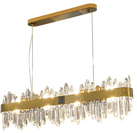 Modern Pendelleuchte Goldener rechteckiger Kristall-Kronleuchter, moderne, minimalistische Luxus-Pendelleuchte, verstellbare Hängeleuchte for Esszimmer, Wohnzimmer, Küche, Insel, Hotel, Bauernhaus ( S