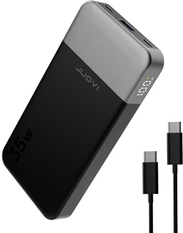 JUOVI Tragbare Powerbank 10000 mAh 35 W Schnellladung Tragbares Ladegerät mit PD 3.0 QC 4.0, 2 Typ-C-EIN- und Ausgänge, 1 USB-A-Ausgang, Akku kompatibel mit iPhone, MacBook, Galaxy (Schwarz) | Schnelles Aufladen mit 2 A und 2 C USB-Anschlüssen, LED-Display, kleiner leichter Akku für iPad, iPhone, Samsung usw