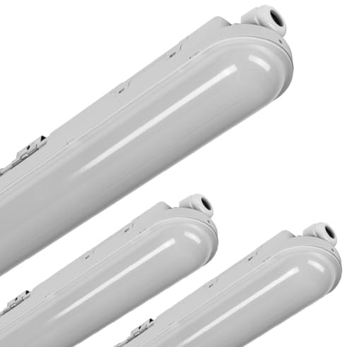 Proventa LED Feuchtraumleuchte 120cm IP65 – 3er Pack neutralweiß 18W & 2500lm – LED Wannenleuchte für Garage, Werkstatt, Keller, Carport – Feuchtraumlampe 120cm mit festem Leuchtmittel