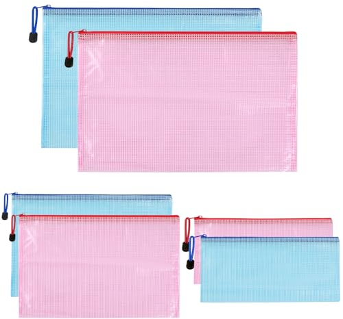 Mutsitaz 6 Stück Dokumententasche mit Reißverschluss A4+A5+A6, Wasserdichter Dokumentenbeutel für Dokumente, Quittung, Papier, Schule, Prüfungsblatt, Kosmetik, Reise, 2 Farben