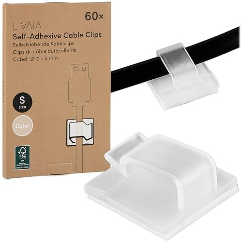 Lot de 60 supports de câbles : clips de câbles autocollants pour une meilleure gestion des câbles, organisateur de câbles auto-adhésif pour l'intérieur et l'extérieur, jusqu'à 5 mm de diamètre,