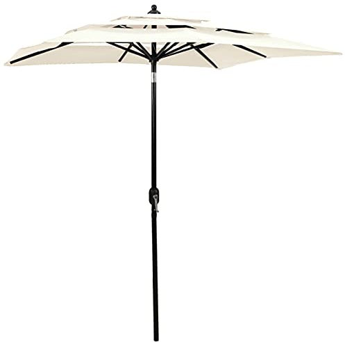 ARKEM Sombrilla de 3 Niveles con Poste de Aluminio Arena 2x2 m Parasol Exterior Patio Terraza Protección Rayos Playa Piscina Toldo