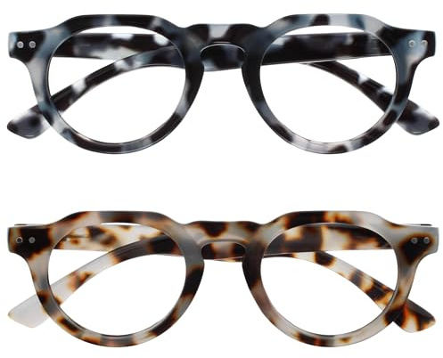 OPULIZE RIO Lesebrille mit Blaulichtfilter - 2er Pack - Oben Abgeflachter Rahmen - Braun & Blau Schildpatt - Damen & Herren - BB53-23 - +2.00