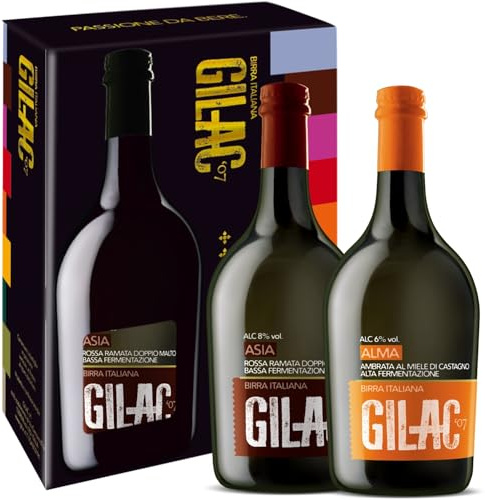 GILAC TWIN Birre Alma e Asia - Birre artigianali Confezioni Regalo 2 bottiglie da 75cl - Birra artigianale Italiana Non Filtrata e Non Pastorizzata, Degustazione Birra - Idea Regalo
