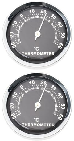 LT Easiyl Lot de 2 mini thermomètres de voiture ronds de 58 mm - Jauge de température analogique mécanique pour voiture, maison, bureau, atelier, noir