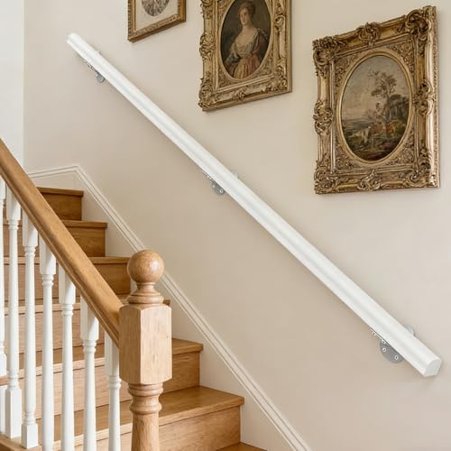 Dawselod 200cm Pasamanos Blanco de Madera Maciza | Barandilla Antideslizante para Escaleras del Hogar | Barra de Seguridad Resistente para Escaleras Interiores y Exteriores, Pasillos, Áticos y Patios