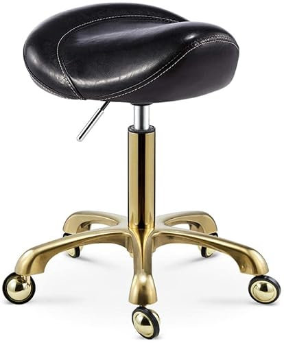 LXGJSQY Hocker auf Rädern Master Massage Sattelhocker mit Rädern, Verstellbarer Künstlerhocker mit goldenem Rahmen, Sitz aus schwarzem PU-Kunstleder, Verstellbare Höhe 40–66 cm, Unterstütztes Gewich