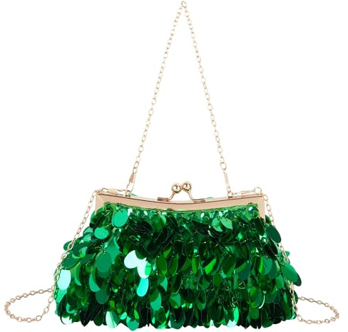 MilyaDE Damen Clutch Blumen Elegante Brauttasche Hochzeit Party Kleidertasche Abendtasche Handtasche mit Kette Kiss Lock
