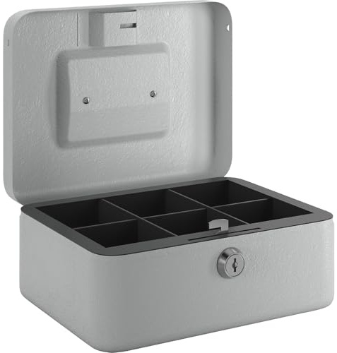 eurokraft basic | Cassetta portadenaro | inserto in plastica con sei scomparti per monete | alt x largh x prof 90 x 205 x 155 mm | grigio chiaro