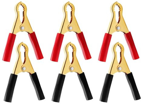 Okaywork Pinzas cocodrilo - 6 Pinzas bateria Coche, Pinzas Coche bateria, Pinzas de Cobre para batería de automóvil para Cargadores de batería, Conexiones de batería, Pruebas de Instrumentos y más.