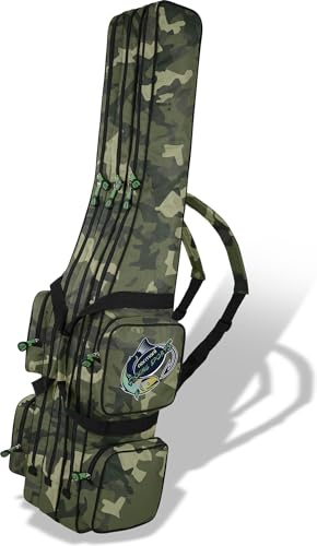normani Rutentasche Angelrutentasche Rutenfutteral Aufbewahrungstasche 125 cm / 150 cm / 160 cm / 170 cm / 190 cm - Wasserabweisende Angeltasche Angelrucksack Woodland-CZ-Camo 3 Innenfächer 170 cm