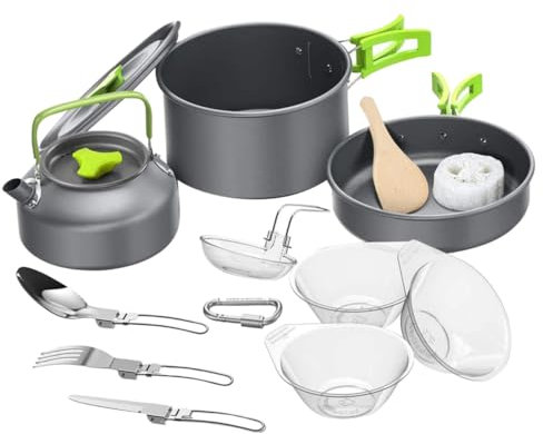 KITANDOVE Batterie De Cuisine De Camping Pique- Barbecue Casseroles Assiettes Couverts Sans Poignées Transfert Rapide De La Chaleur