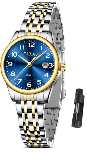 Taxau Womens Watch with Stainless Steel Strap - Quartz Analog Wrist Watch Waterproof - Fashion Ladies Dress Watches for Ladies