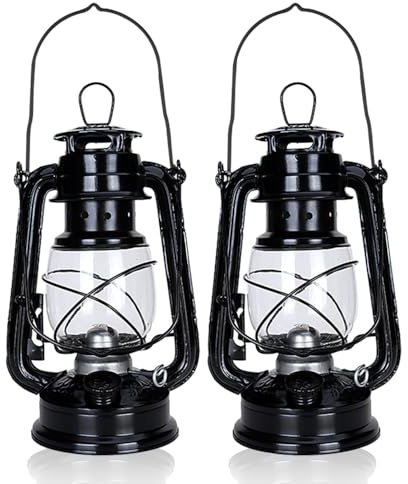 Petroleumlampe Outdoor , Retro Sturmlaterne,Black Petroleumlampe Geeignet Für Indoor ,Haus, Garten, Camping (Black-2Stücke)