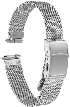 sourcing map Stainless Steel Mesh Watch Band 12mm Width 1.8mm Thick Quick Release Metal Watch Strap Adjustable Fold Clasp Replacement Bands for Men Women, Silver Tone