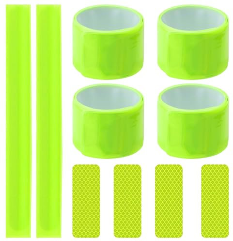Reflektorband, 6 Stück Schnapparmband Reflektierend mit 4 Reflektierende Aufkleber, Hosenklammer Fahrrad Reflektorbänder Reflektoren Leuchtarmbänder Leuchtarmband Hosenschutz Reflektor Armband