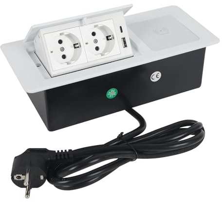 Versenkbare Steckdose,2 Fach Einbausteckdose mit USB & 15W Kabellosem Ladegerät,Type C 20W Schnelllade Tischsteckdose Weiß Steckdose für Büro,Arbeitsplatte
