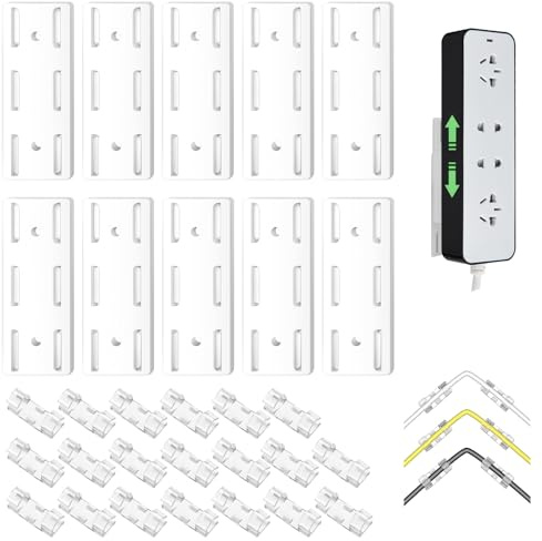 Molain Adhesive Punch-Free Socket Holder, 10Pcs Power Stirp Holder with 20Pcs Cable Clips Kit, Self-Adhesive Power Strip Holder for Router Power Strip Wall Mount Space Saving and Easy to Install