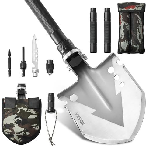 VEVOR Pelle de Survie Pliante, Pelle de Camping multifonctionnelle 11 en 1, Pelle Tactique compacte Portable de qualité Militaire, pour Tout-Terrain, Camping, randonnée, extérieur, Survie, Urgence