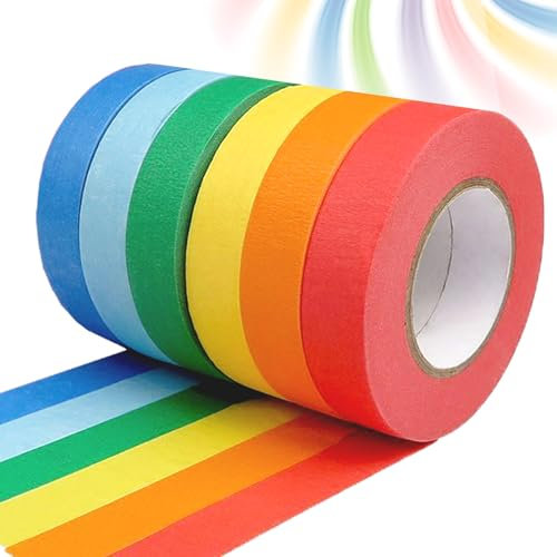 LIJIXI 6 Rolls Coloured Masking Tape, Removable Coloured Tape(1cm*13m), Colourful Adhesive Tape for Office and Home Handicrafts for Murals, Aart, Lettering and Crafts Rainbow Masking Tape