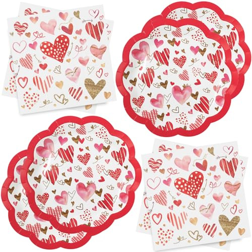 BFB Valentinstag Pappteller mit Servietten Set für 20 Personen Partygeschirr Set Rosa
