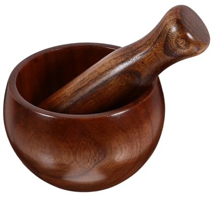 ROMISBABA Ensemble Pilon En Bois 2 Pièces Bol Broyeur Naturel Manche Ergonomique Ustensile De Cuisine Polyvalent Pour Sauces, Épices Usage Quotidien