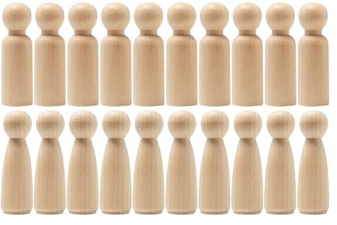 Sixfolo Wooden Peg Doll People 90mm 20 Pcs Large Wooden People Figures Nature Wooden Peg People Plain Blank Peg Dolls Female Male for DIY Craft and Decoration