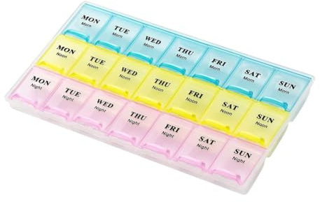 Tablettenbox 7 Tage, Medikamentenbox 7 Tage 3 Fächer, Pillendose 7 Fächer Regenbogen Tablettenbox, Große Kapazität, BPA-frei, 21 Fächer