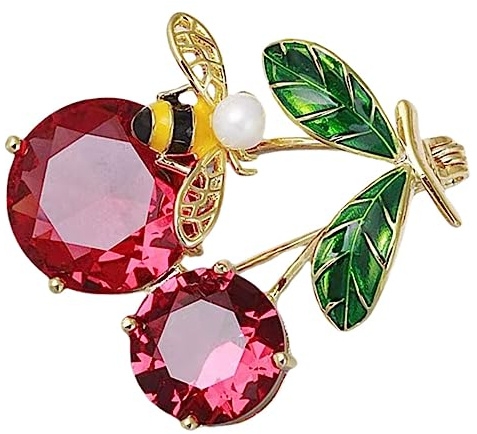 VALICLUD Broche Décorative Cerise et Abeille en Cristal Douce et Brillante, Épingle à Revers pour Femmes, Accessoire Élégant pour Pulls et Manteaux, Ornement Vestimentaire