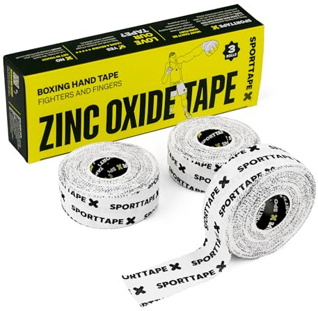 3 Rolls SPORTTAPE Boxing Tape - 2.5cm x 13m - Hand Wrapping Equipment for Gloves, Knuckles, Fingers, Wrist, Hand | Zinc Oxide Strapping Athletic Tape | Physio Strapping for Sports Injury | Non-Stretch