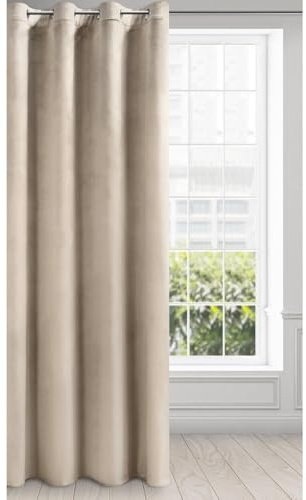 Eurofirany Melanie Vorhang Samt Velvet Ösen -1 STK. Weich Edel Gardine 200g/m² Elegant Glatt Einfarbig Flauschig Modern Klassisch Wohnzimmer Schlafzimmer, 140x250 cm, Beige