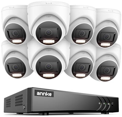 ANNKE Kit Sicurezza 16 Canali 5MP, 8 Telecamere Bullet 3K con Audio, Visione Notturna a Colori, Rilevamento Persone/Veicoli, Impermeabile IP67, Registratore H.265+, Doppia Luce Intelligente, Senza HDD