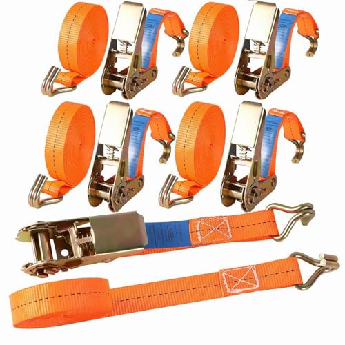 Lifemaison 4 x 1000KG Ratchet Straps with Double Hooks,4M x 25mm Heavy Duty Ratchet Strap Tensioning Belts Cam Buckles Strap,Adjustable Tensioning Belts Lashing Straps for Luggage,Motorcycle,Cargo