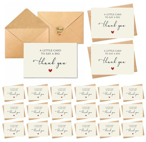 YUZNA 20 Pezzi Biglietti di Ringraziamento con Buste in Carta Kraft e Adesivi Sigillo Dorati,Decorati con Fiori Secchi,Stile Retrò,Eleganti,per Occasioni Speciali