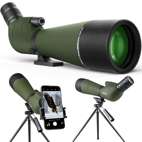 25-75x80 Spotting Scope for Target Shooting Spotter Scope with Tripod Phone Adapter Carrying Bag BAK4 Monocular Telescope for Hunting Birdwatching Green