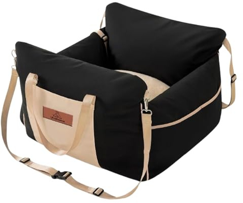 Hundesitz Auto Kleine Hunde Unter 11kg, Tragbares Hunde Autositz Rückbank mit Staufächern, Waschbarer Abnehmbar Verdickter Memory Foam Füllung Hundekorb mit Ansteckbarer Sicherheitsleine, 58x56x33cm