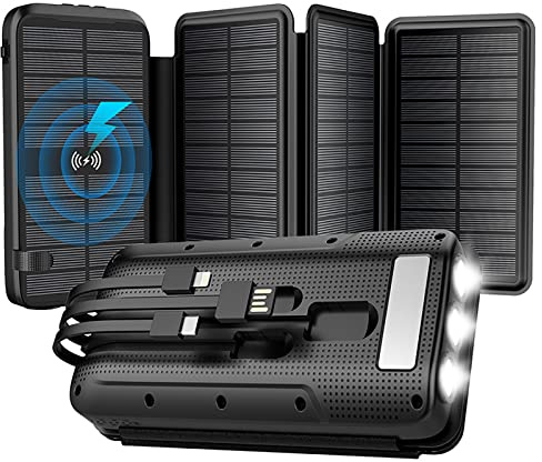 Power Bank, ricarica rapida Caricabatterie rapido wireless 20000 MAh Powerbank Cavo incorporato Batteria esterna portatile con minerale intelligente