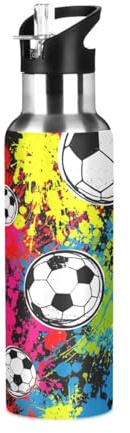 Borraccia termica in acciaio inox, 590 ml, senza BPA, per sport, palestra, viaggi, scuola, pallone da calcio