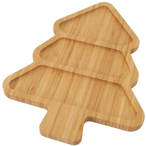 TJ POP Piatto da portata in bambù a forma di albero di Natale con 3 scomparti – Vassoio natalizio diviso, tagliere per affettati, ciotola festiva per decorazioni da tavolo e feste di Natale